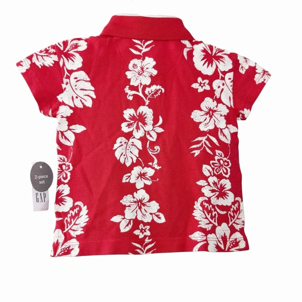 Baby Gap Red Floral Polo Shirt‎ 6–12M Cotton Hawaiian Teddy Bear
